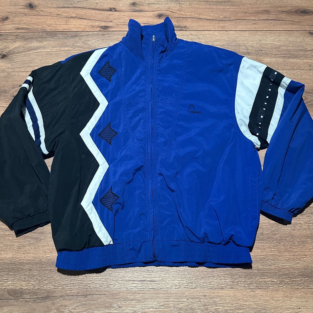Head Windbreaker Jacket Womens Large Blue Vintage Colorblock Full Zip Retro 90s